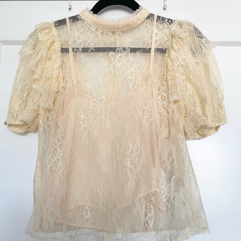 Free People Eggnog Ruffled Vintage Top